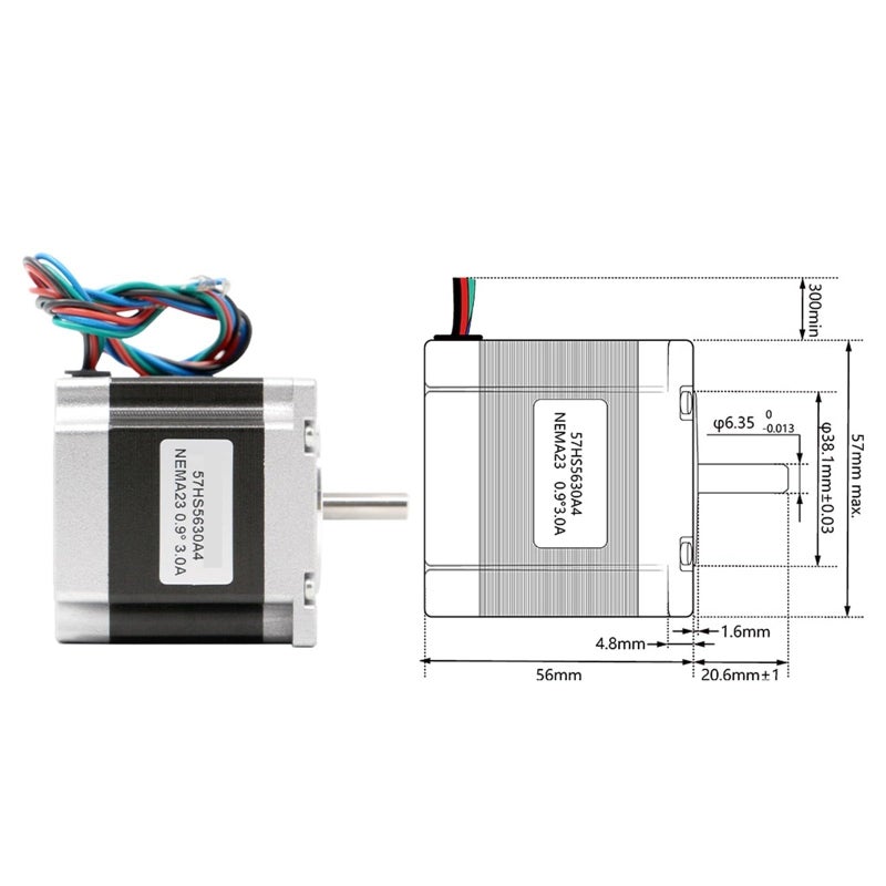محرك خطوي Nema23 57x56mm 0.9 درجة 3A 1.2N.m عمود 6.35mm لآلات الطحن CNC وطابعات 3D - Image 3
