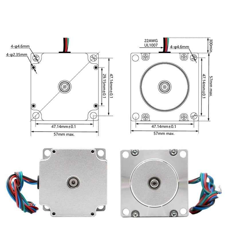 محرك خطوي Nema23 57x56mm 0.9 درجة 3A 1.2N.m عمود 6.35mm لآلات الطحن CNC وطابعات 3D - Image 4