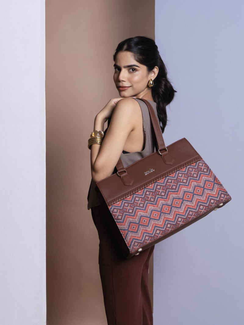 ZOUK Statement Business Bag | Stylish Handbag for Women Office Use | Tote Bags for Woman | Fits 14 Inch Laptop | Water-Resistant | Big Size | Aesthetic Purse | Gwalior Weaves - Image 2