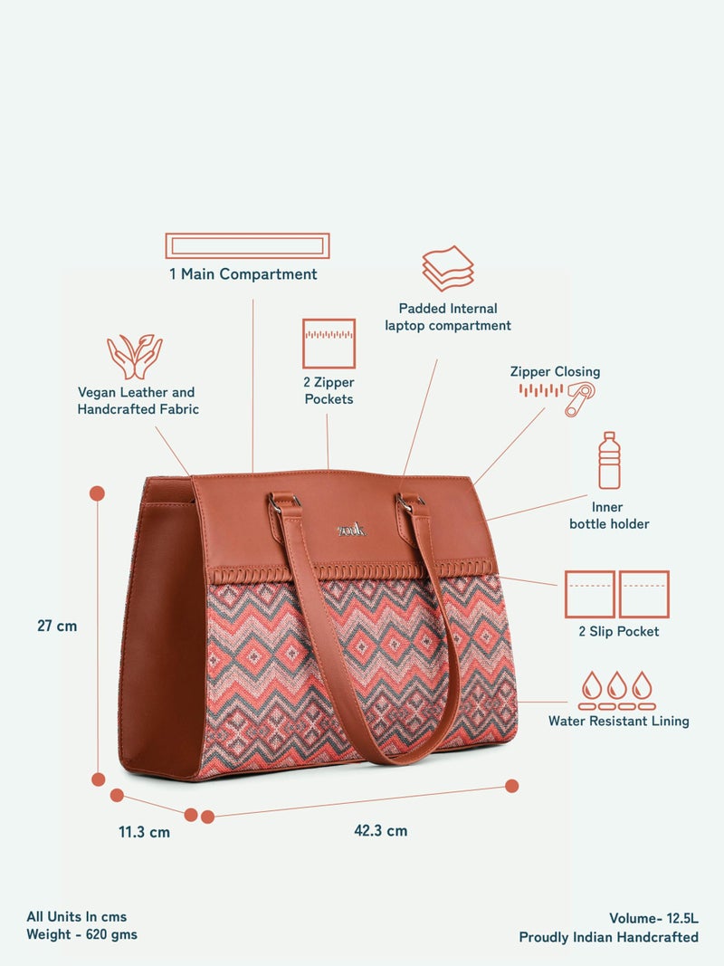 ZOUK Statement Business Bag | Stylish Handbag for Women Office Use | Tote Bags for Woman | Fits 14 Inch Laptop | Water-Resistant | Big Size | Aesthetic Purse | Gwalior Weaves - Image 4