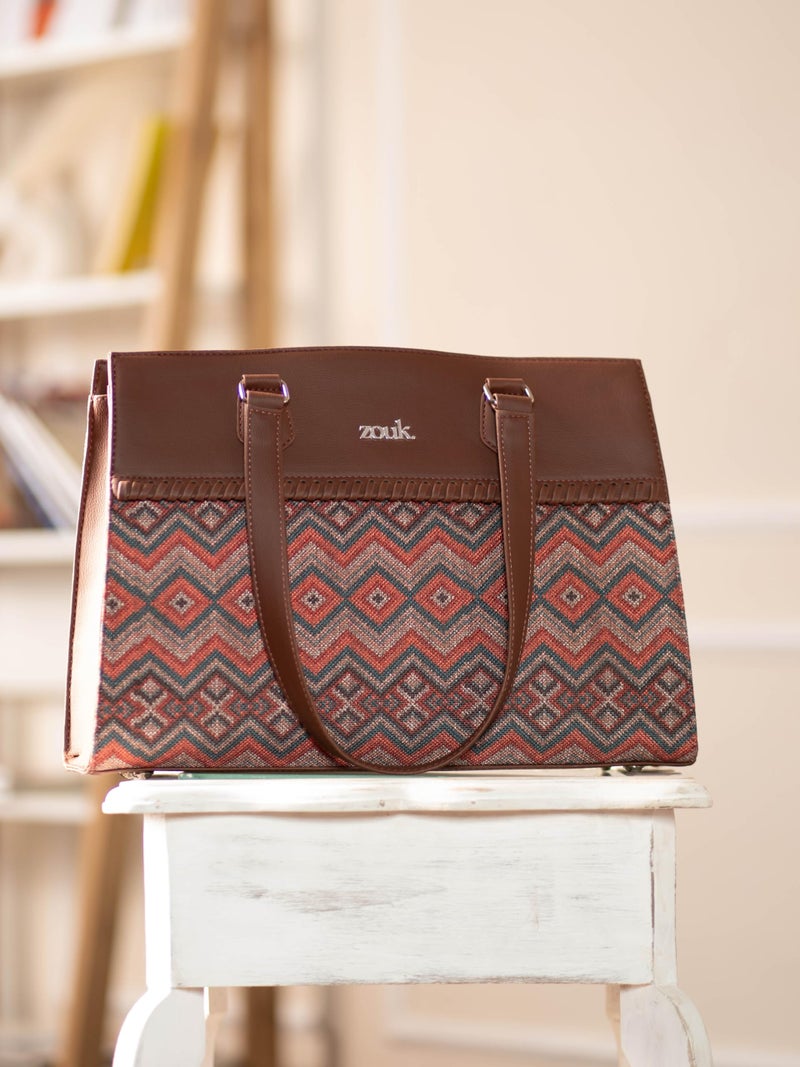 ZOUK Statement Business Bag | Stylish Handbag for Women Office Use | Tote Bags for Woman | Fits 14 Inch Laptop | Water-Resistant | Big Size | Aesthetic Purse | Gwalior Weaves - Image 3