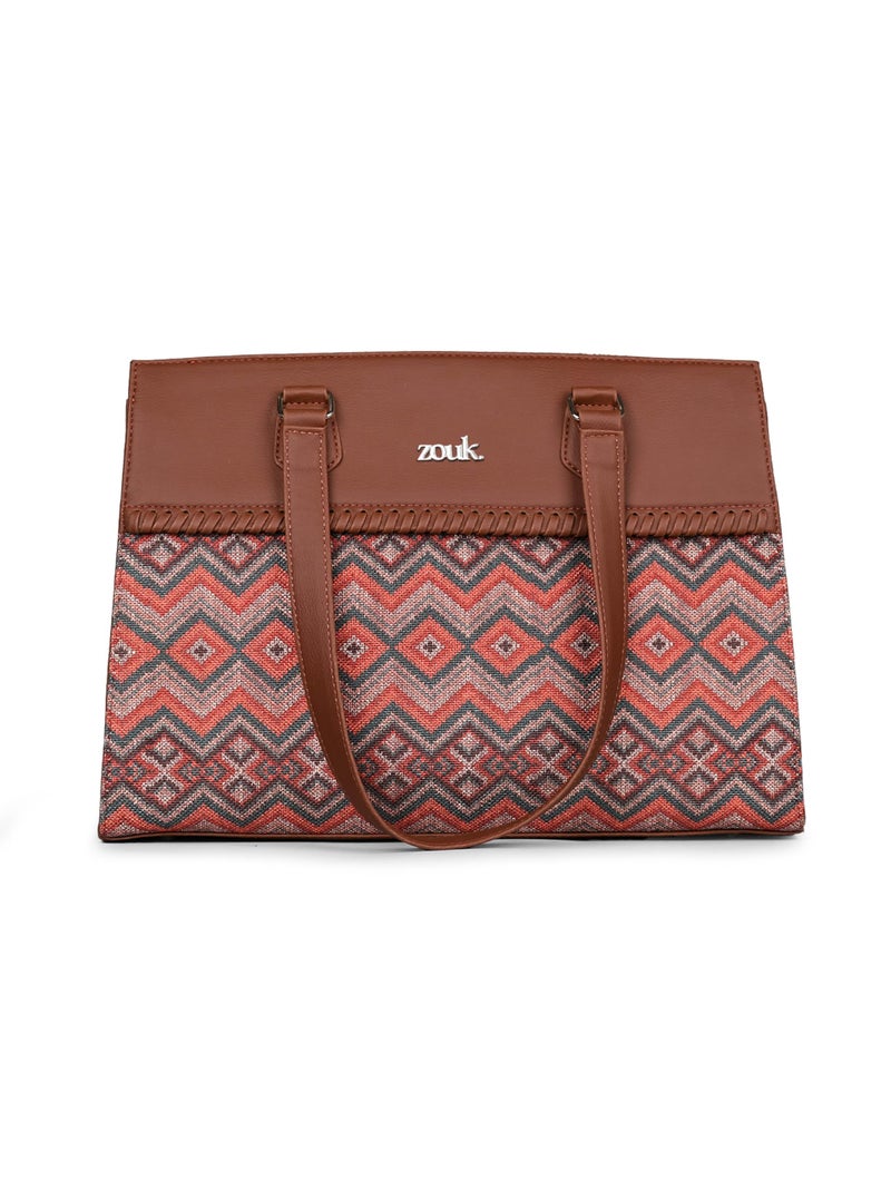 ZOUK Statement Business Bag | Stylish Handbag for Women Office Use | Tote Bags for Woman | Fits 14 Inch Laptop | Water-Resistant | Big Size | Aesthetic Purse | Gwalior Weaves - Image 1