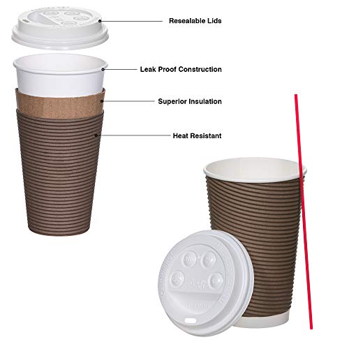 SafeWare Disposable Coffee Cups with Lids and Stirrers 12 oz (50 Set), Insulated Double Wall, No Drip Roll Up Rims, Easy to Grip Ripple Design. Perfect To-Go Hot Cups for Travel, Driving, Home. - Image 3
