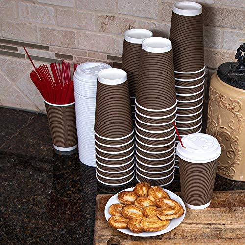 SafeWare Disposable Coffee Cups with Lids and Stirrers 12 oz (50 Set), Insulated Double Wall, No Drip Roll Up Rims, Easy to Grip Ripple Design. Perfect To-Go Hot Cups for Travel, Driving, Home. - Image 5
