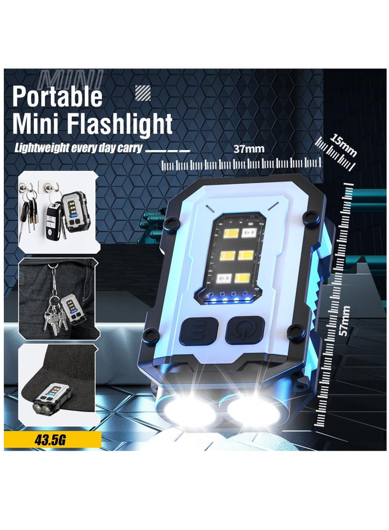 Mini Keychain Flashlight with Magnet  Clip, USB C Rechargeable, EDC, Super Bright 800 High Lumens, LED  COB Portable Flash Lights-8 Modes, IP65 Waterproof, Black, White(2 Pack) - Image 5