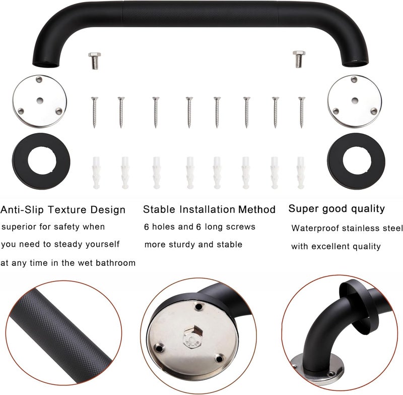 Rackickyer Shower Grab Bar, 2 Pack 32 Inch Black Bathroom Grab Bar, 1.25" Diameter 304 Stainless Steel Anti-Slip Grab Bars for Bathtubs and Showers, Handicap Shower Grab Bar for Seniors Elderly - Image 5