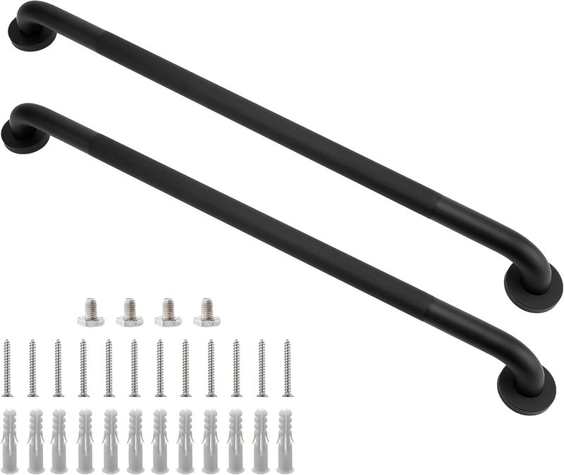 Rackickyer Shower Grab Bar, 2 Pack 32 Inch Black Bathroom Grab Bar, 1.25" Diameter 304 Stainless Steel Anti-Slip Grab Bars for Bathtubs and Showers, Handicap Shower Grab Bar for Seniors Elderly - Image 1