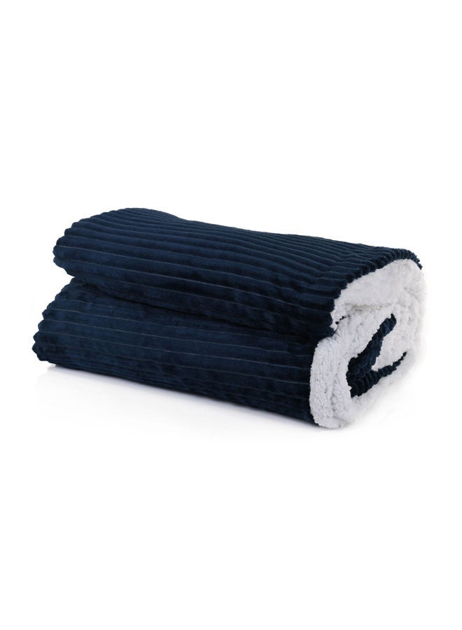 Mintra Blanket Double Sided Sherpa & Strip Soft Flannel Navy 220x240 - Image 1