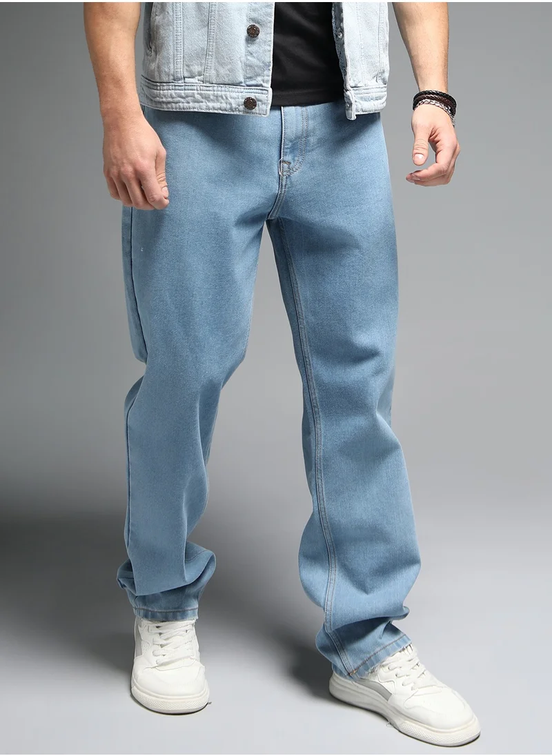 هاي ستار 90s Straight Fit Mid-Rise Indigo Jeans for Men with Clean Look
