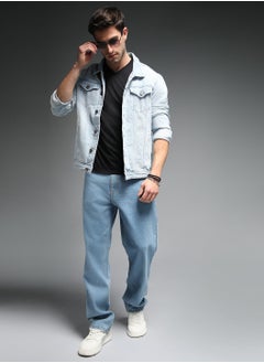 HIGH STAR 90s Straight Fit Mid-Rise Indigo Jeans for Men with Clean Look  - Image 1