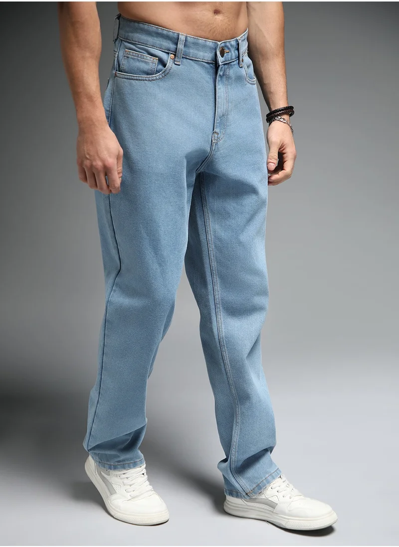 هاي ستار 90s Straight Fit Mid-Rise Indigo Jeans for Men with Clean Look