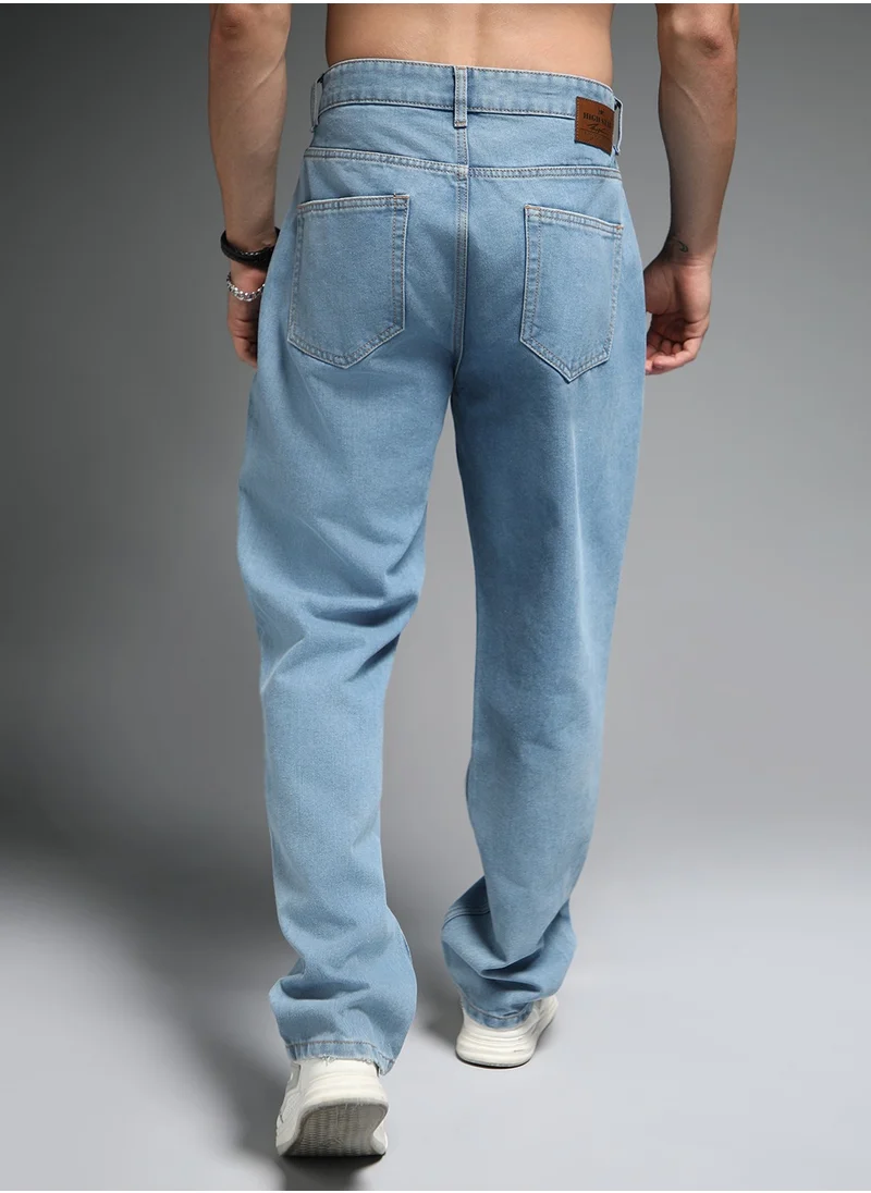 هاي ستار 90s Straight Fit Mid-Rise Indigo Jeans for Men with Clean Look