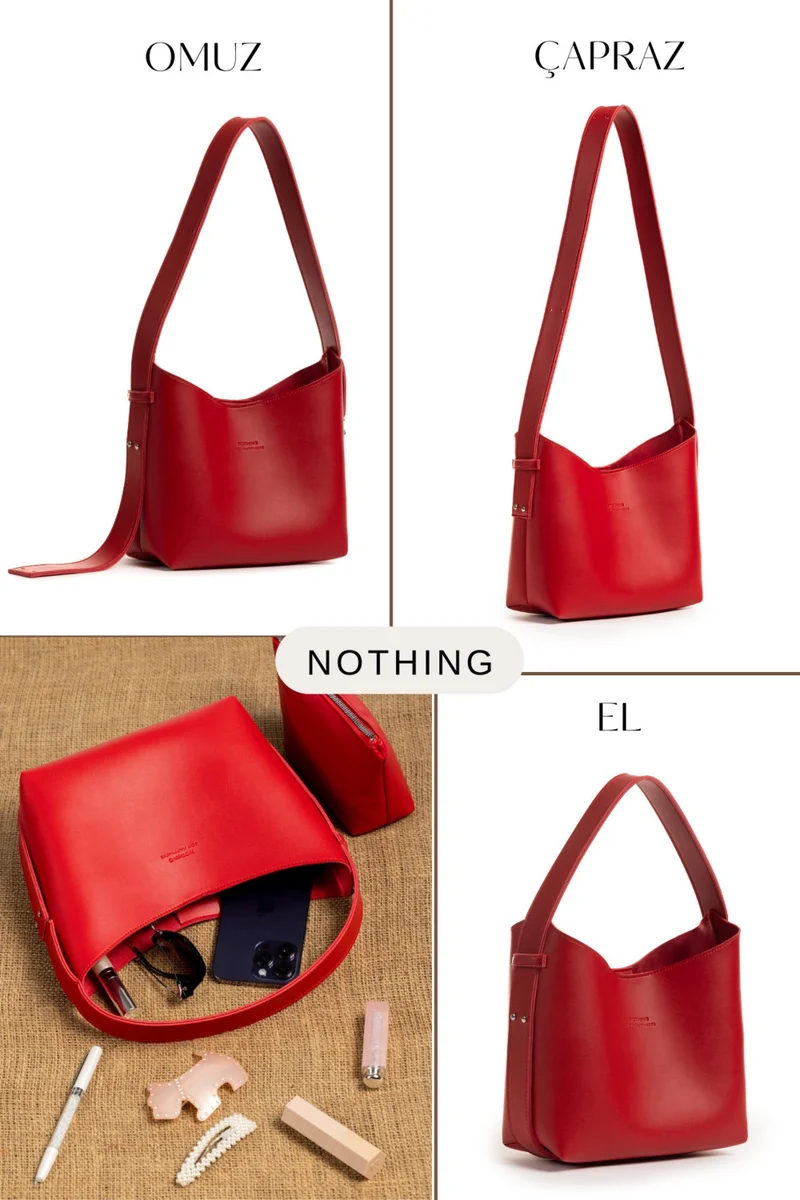 نوثينج Women's Leather Snap Makeup Bag 3-Stage Design Adjustable Strap Hand, Shoulder and Crossbody Bag
