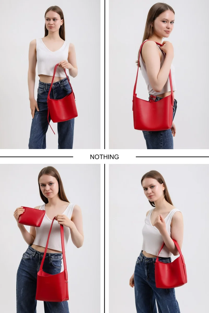 نوثينج Women's Leather Snap Makeup Bag 3-Stage Design Adjustable Strap Hand, Shoulder and Crossbody Bag