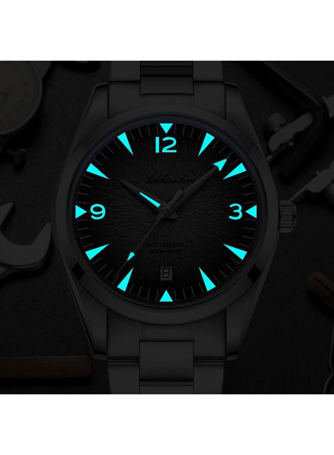 ADDIESDIVE ساعة أوتوماتيكية للرجال 39 مم 8215 حركة ميكانيكية زجاج فقاعة K1 مضيئة 100 م مقاومة للماء للسهرات غير الرسمية، رمادي - Image 5