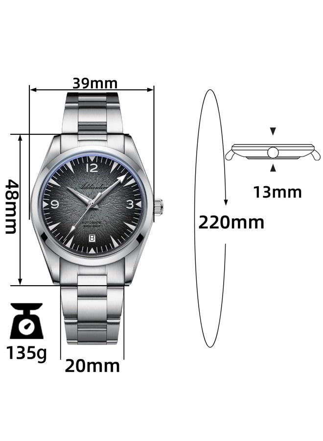 ADDIESDIVE ساعة أوتوماتيكية للرجال 39 مم 8215 حركة ميكانيكية زجاج فقاعة K1 مضيئة 100 م مقاومة للماء للسهرات غير الرسمية، رمادي - Image 2