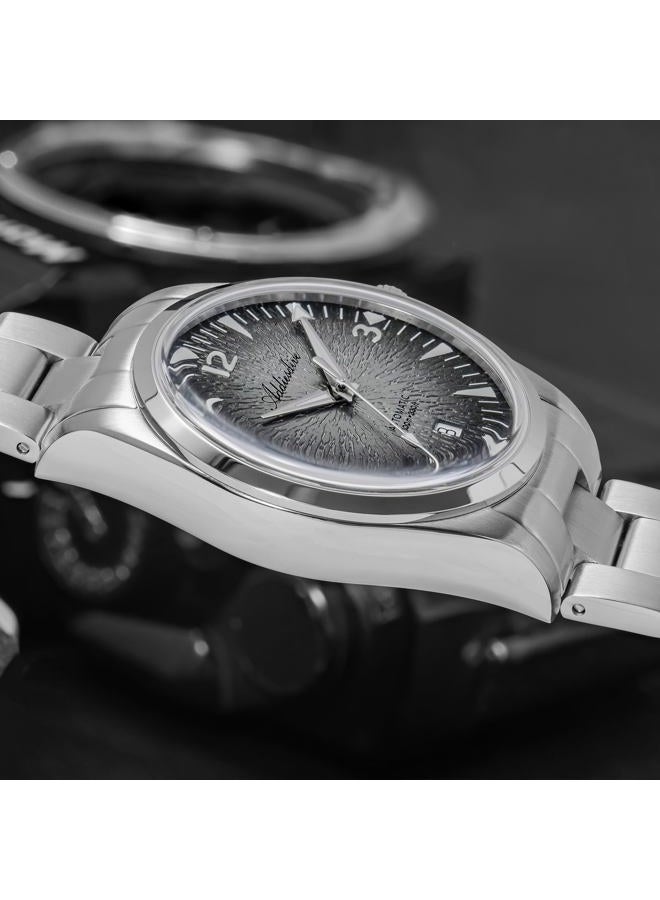 ADDIESDIVE ساعة أوتوماتيكية للرجال 39 مم 8215 حركة ميكانيكية زجاج فقاعة K1 مضيئة 100 م مقاومة للماء للسهرات غير الرسمية، رمادي - Image 4