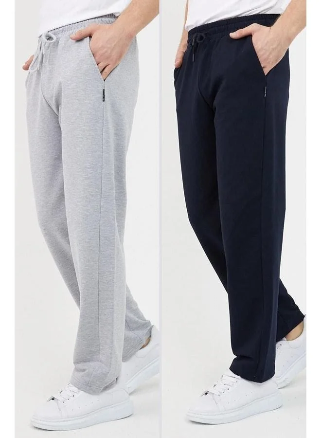 Grey-Navy Men’s Straight-Leg Relaxed Fit 2-Piece Sweatpants Set