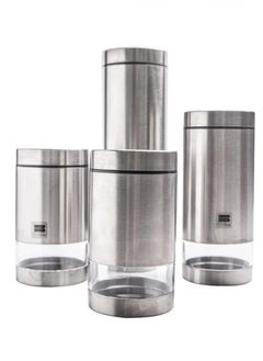 Set of spice containers made of stainless steel and clear glass, 4 pieces, 16-00418