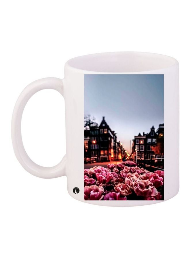 Floral Printed Coffee Mug White/Pink/Blue 11ounce