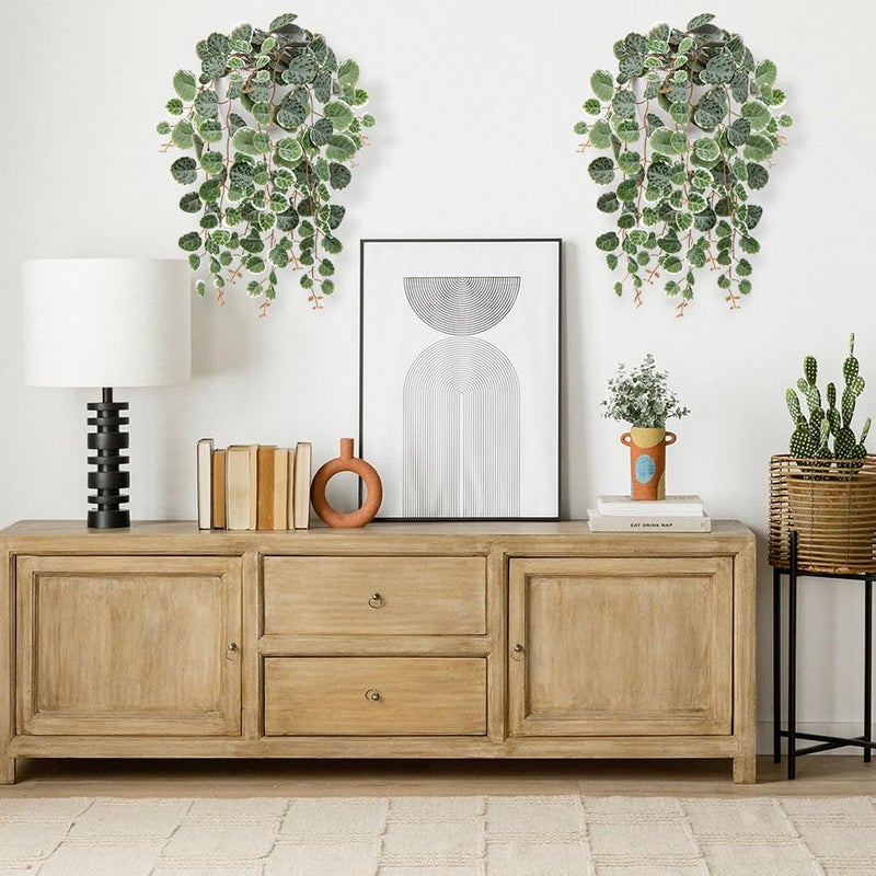 Briful Faux Hanging Plants Indoor 17'' Artificial String of Heart Plants with Semicircle Wall Mount Planter Faux Draping Vine Plants for Home Office Bathroom Hanging Decor (Green White) - Image 5