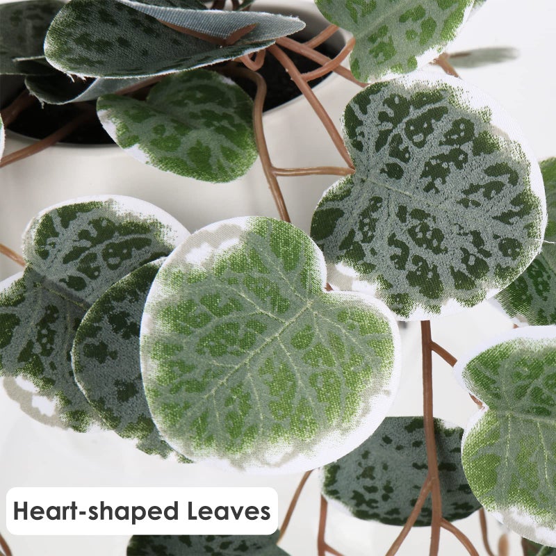 Briful Faux Hanging Plants Indoor 17'' Artificial String of Heart Plants with Semicircle Wall Mount Planter Faux Draping Vine Plants for Home Office Bathroom Hanging Decor (Green White) - Image 3