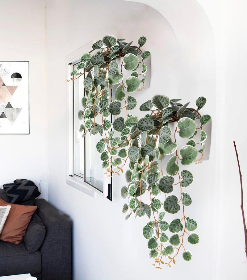 Briful Faux Hanging Plants Indoor 17'' Artificial String of Heart Plants with Semicircle Wall Mount Planter Faux Draping Vine Plants for Home Office Bathroom Hanging Decor (Green White) - Image 4