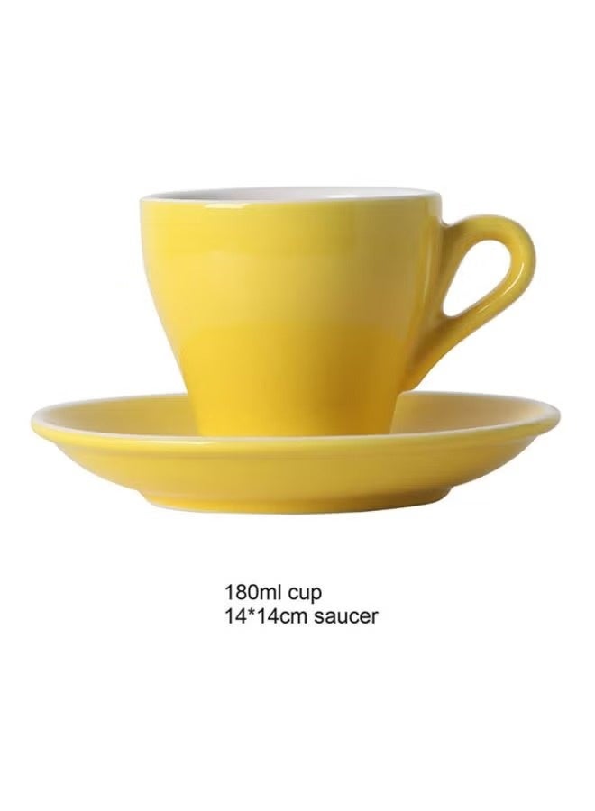 Sharpdo 2-Piece Ergonomically Designed Fade-Proof Comfortable Grip Cup And Saucer Yellow/White 8.5x6x6cm - Image 3