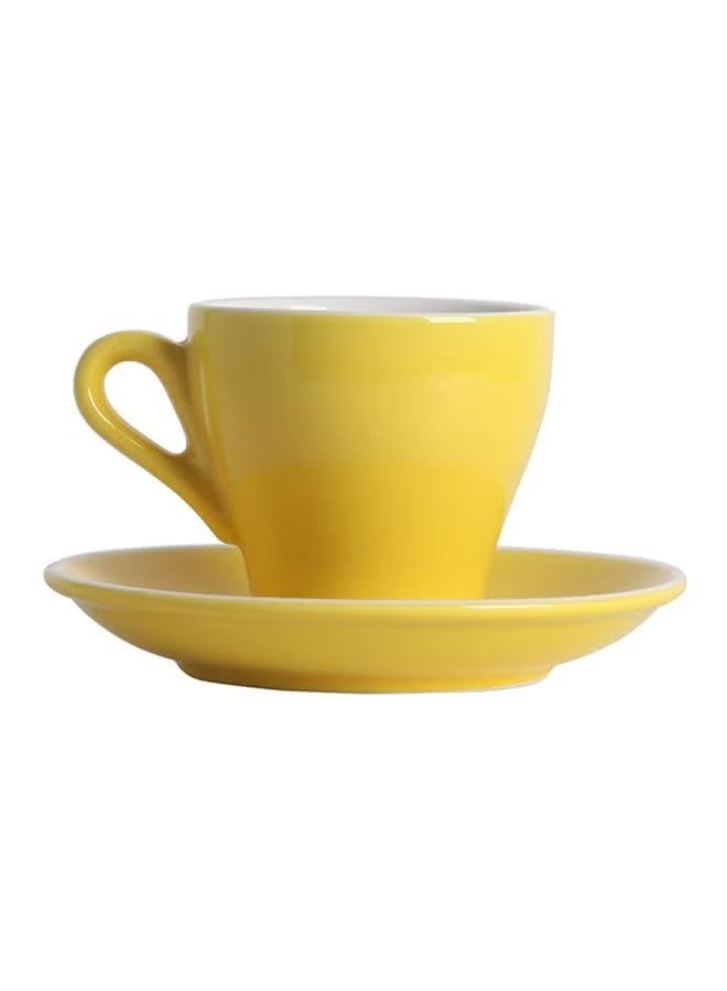 Sharpdo 2-Piece Ergonomically Designed Fade-Proof Comfortable Grip Cup And Saucer Yellow/White 8.5x6x6cm - Image 2