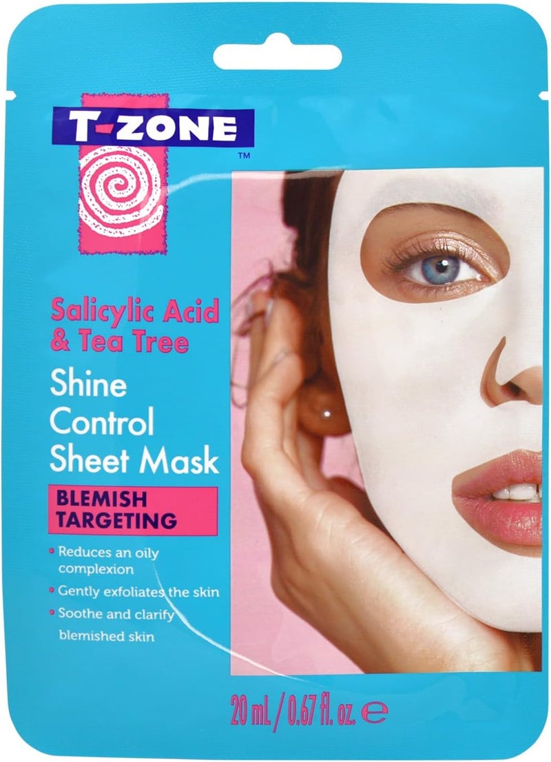 TZone Salicylic Acid Tea Tree Shine Control Sheet Mask Antibacterial Tea Tree and Exfoliating Salicylic Acid Reduces Excess Oil Promotes Clear Complexion 20ml