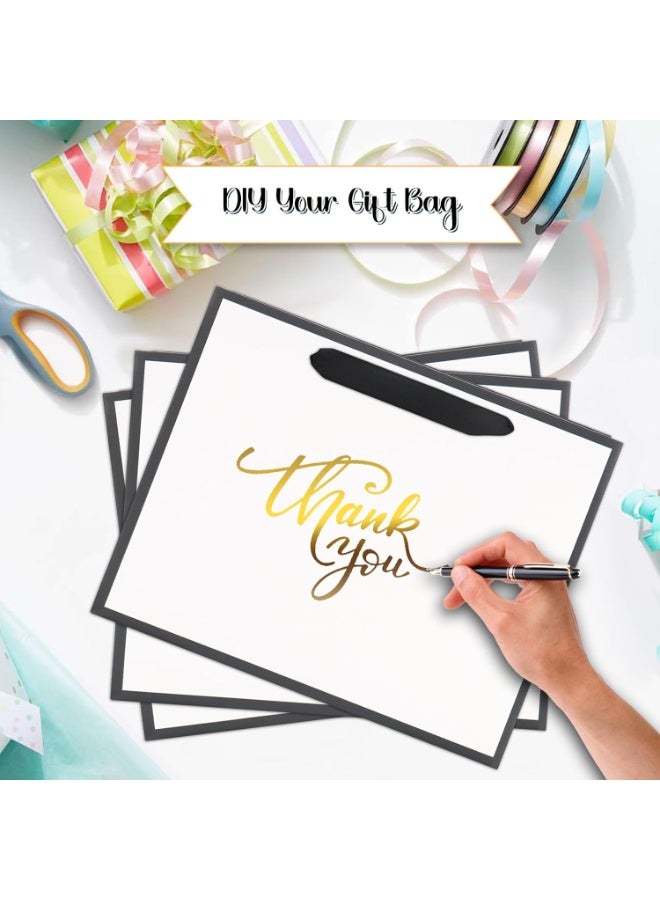 لينلي عبوة من 10 أكياس هدايا من ورق كرافت أبيض بإطار أسود، حقائب تسوق مزخرفة بمقابض مناسبة للبيع بالتجزئة والحفلات وحفلات الزفاف وأعياد الميلاد. - Image 4