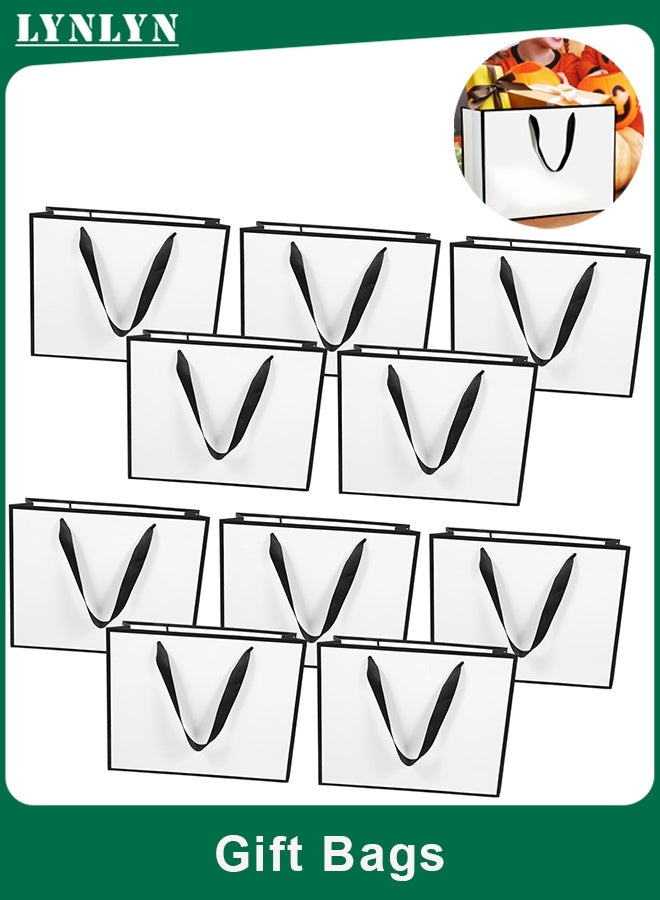 لينلي عبوة من 10 أكياس هدايا من ورق كرافت أبيض بإطار أسود، حقائب تسوق مزخرفة بمقابض مناسبة للبيع بالتجزئة والحفلات وحفلات الزفاف وأعياد الميلاد. - Image 1