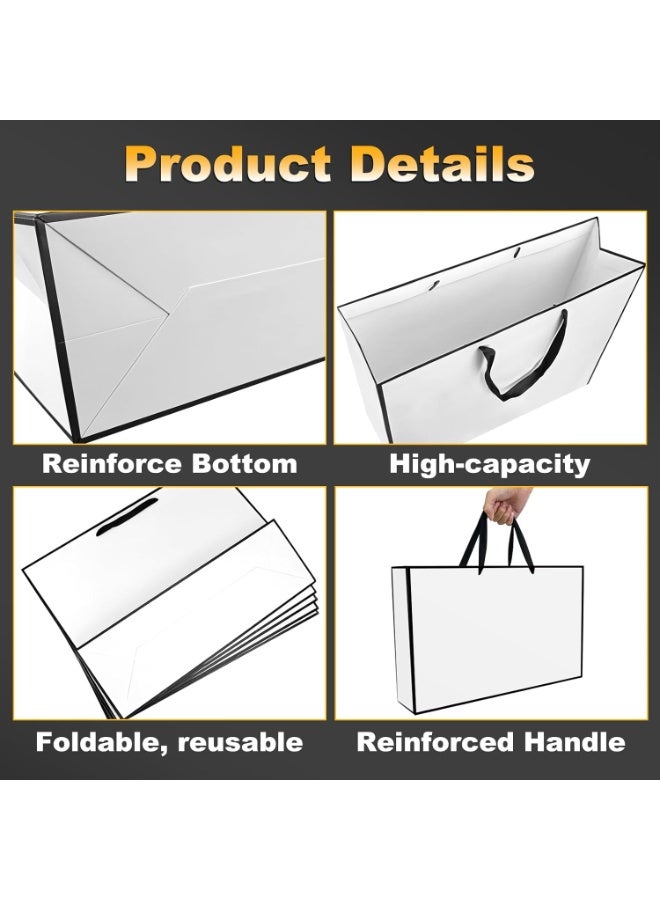 لينلي عبوة من 10 أكياس هدايا من ورق كرافت أبيض بإطار أسود، حقائب تسوق مزخرفة بمقابض مناسبة للبيع بالتجزئة والحفلات وحفلات الزفاف وأعياد الميلاد. - Image 3