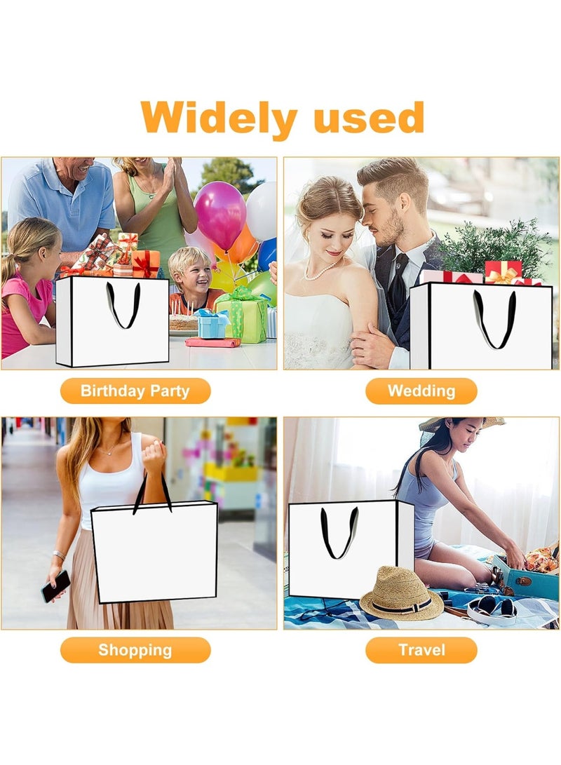 لينلي عبوة من 10 أكياس هدايا من ورق كرافت أبيض بإطار أسود، حقائب تسوق مزخرفة بمقابض مناسبة للبيع بالتجزئة والحفلات وحفلات الزفاف وأعياد الميلاد. - Image 5