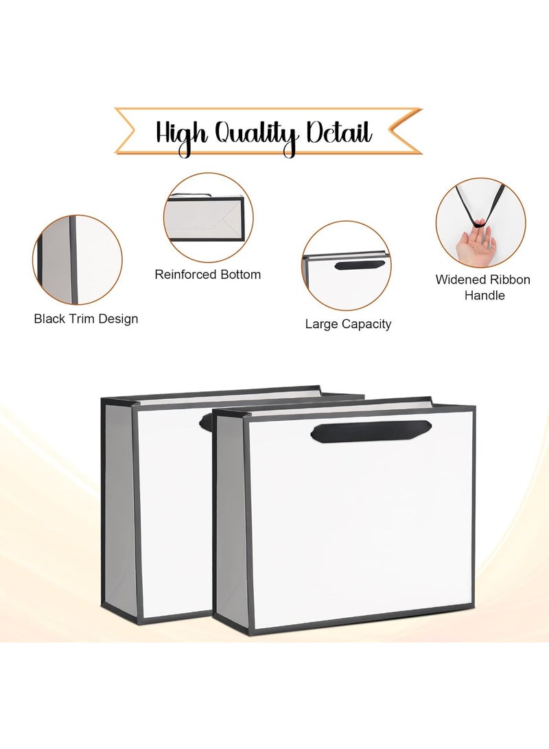 لينلي عبوة من 10 أكياس هدايا من ورق كرافت أبيض بإطار أسود، حقائب تسوق مزخرفة بمقابض مناسبة للبيع بالتجزئة والحفلات وحفلات الزفاف وأعياد الميلاد. - Image 2