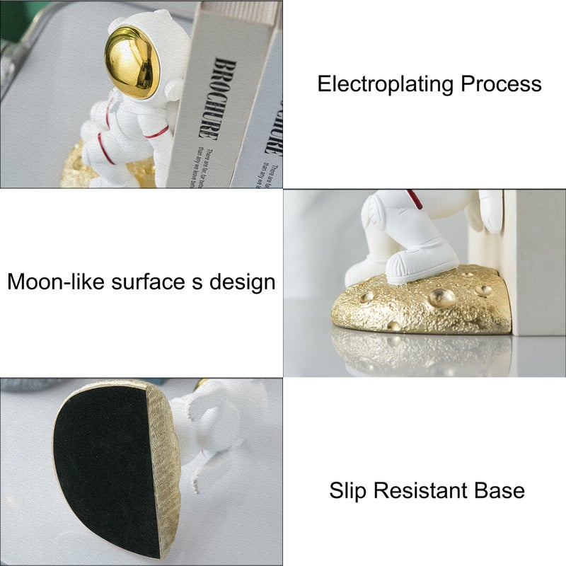Banllis Space Theme Bookends For Shelves  Astronaut Moon Book Ends For Kids Room  Decorative Planet Book Stoppers To Hold Books Heavy Duty  Unique Boys And Girls Gift (Gold) - Image 4