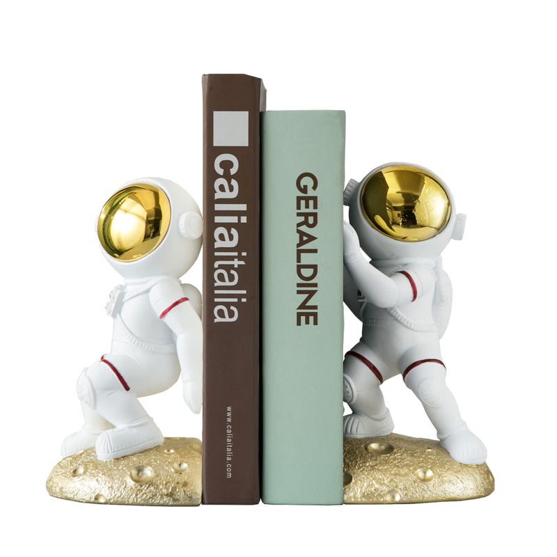 Banllis Space Theme Bookends For Shelves  Astronaut Moon Book Ends For Kids Room  Decorative Planet Book Stoppers To Hold Books Heavy Duty  Unique Boys And Girls Gift (Gold) - Image 1