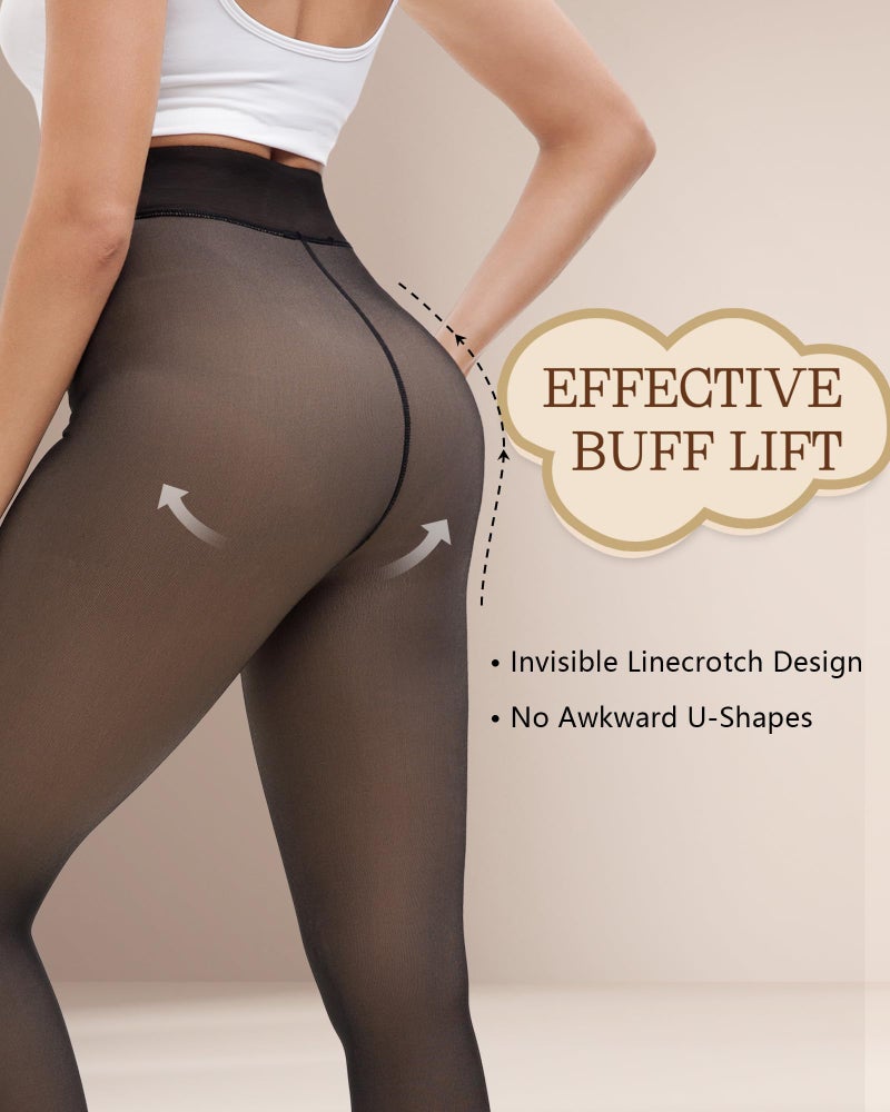 Bebila Fleece Lined Tights Women, Fake Translucent Warm Tights for Winter Sheer Pantyhose Thermal Leggings (US, Alpha, Small, Regular, Regular, fake translucent black) - Image 2