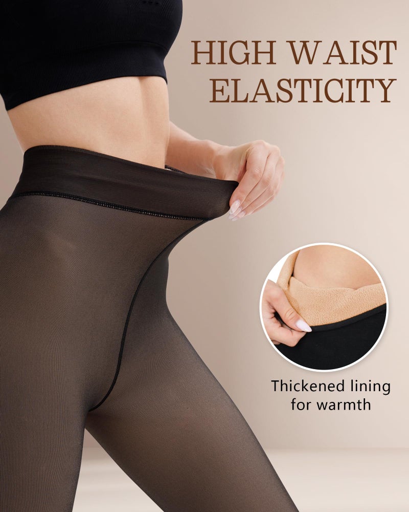 Bebila Fleece Lined Tights Women, Fake Translucent Warm Tights for Winter Sheer Pantyhose Thermal Leggings (US, Alpha, Small, Regular, Regular, fake translucent black) - Image 5