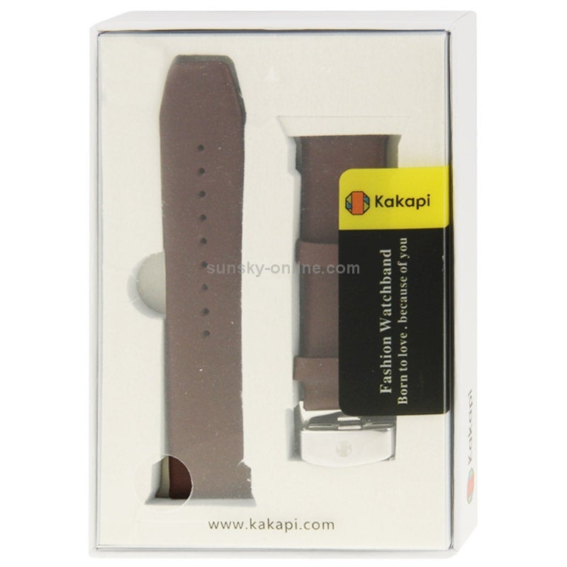 Kakapi for Apple Watch 38mm Subtle Texture Double Buckle Genuine Leather Watch Band with Connector(Coffee)