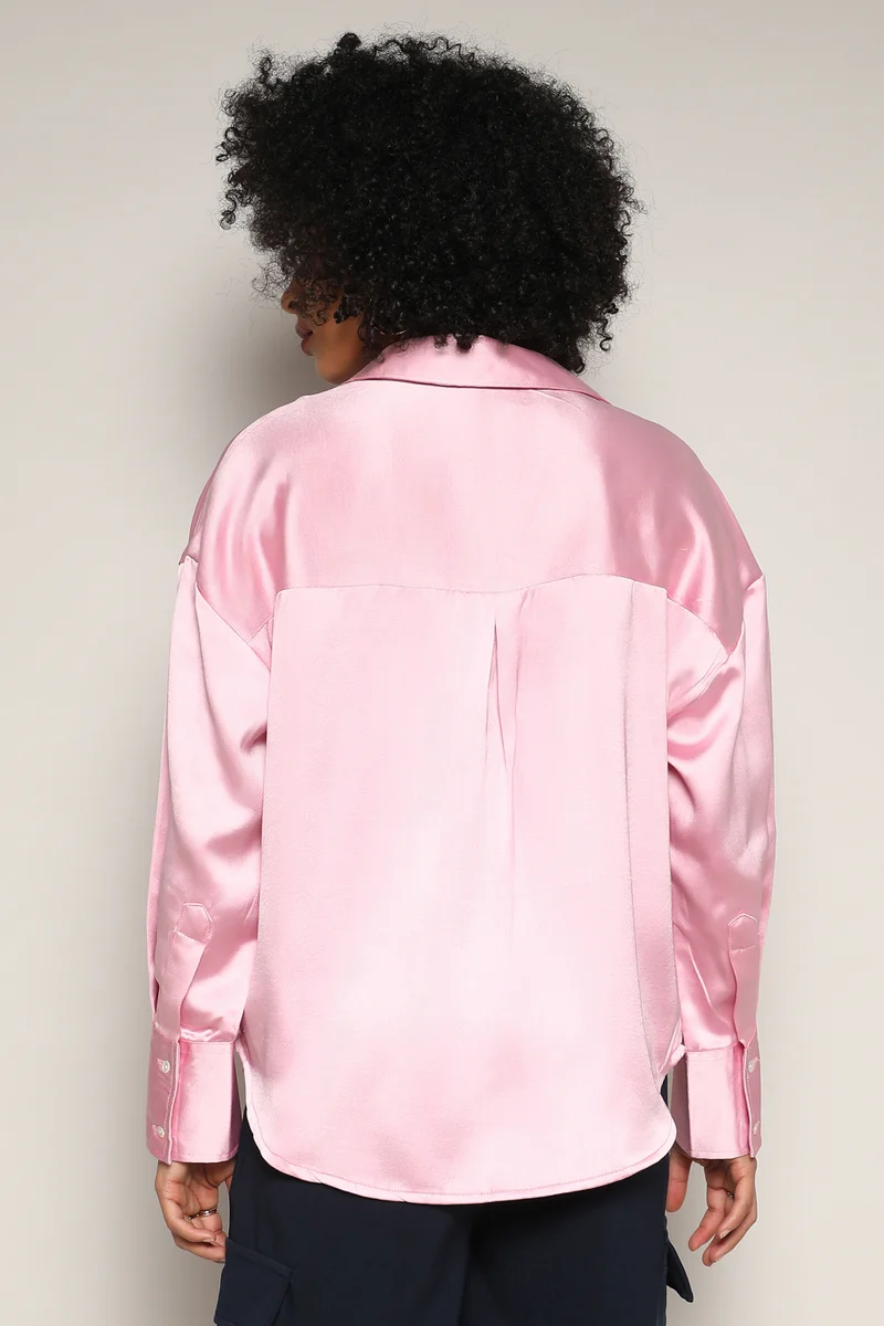 Campus Sutra Women's Blush Pink Boxy Satin Shirt