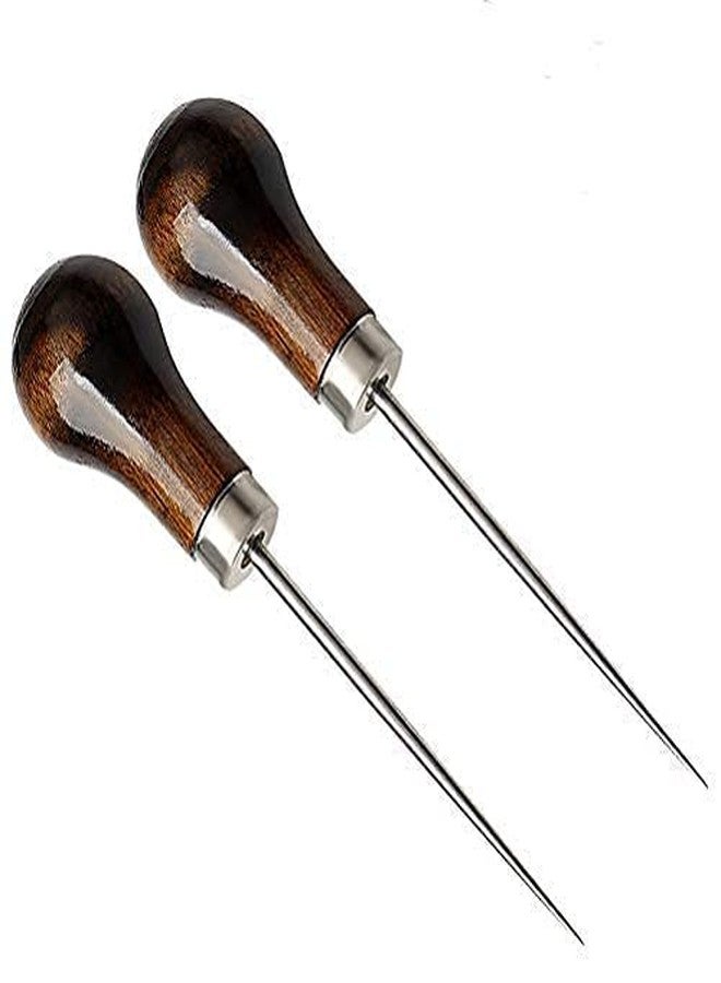 VIUJUH 2 Pack Awl,Gourd Shape Awl Tailors Awl Wood Handle Scratch Awl Sewing Awl Tool for Leather (2 Pack) - Image 1