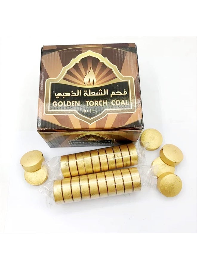 Golden Torch 80-Piece Quick Ignite Bakhoor Charcoal 33mm - 80 Pcs/ Box - Image 1
