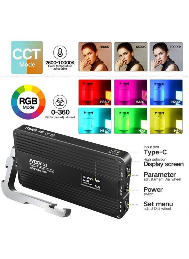 IVISII G2 RGB Portable On Camera Light, Built-in 4300mAh Lithium Battery Video Conference Lighting, 2600-10000K 12W Full Color LED Light Panel for Photography, Studio, Wedding Shooting  - Image 2