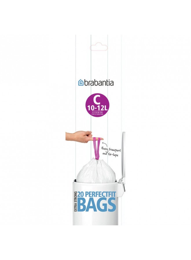 Brabantia PerfectFit Trash Bags (Size C / 2.6-3.2 Gallon) High Quality Thick Plastic Trash Can Liners with Tie Tape Drawstring Handles (20 Bags) - Image 1