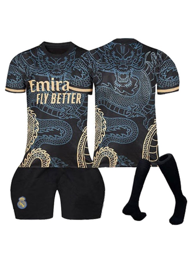 2324 Real Madrid Football Wear Dragon Pattern Black Special Edition C Robelin Mbappe Football Wear Children's Adult Suit
