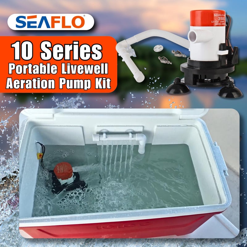 SEAFLO مجموعة مضخة الهواء المحمولة SEAFLO 10 - 12 فولت، 350 جالون في الساعة، مضخة طُعم، غاطسة، مقاومة للتآكل، أكسجة فعالة، للاستخدام في المياه العذبة/المالحة، معتمدة من CE و ROHS، ضمان 4 سنوات - Image 3