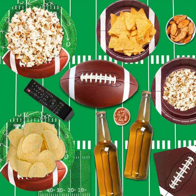 Xindtek Football Party Supplies Kit Serve 24, Including Dinner Plates Dessert Plates Napkins Cups Plastic Touchdown Tablecloth for Birthday Party Decorations - Image 4