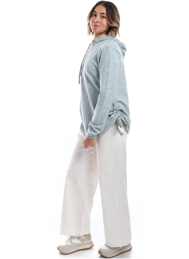 Andora - Self Pattern Side Adjustable Hoodie _ Turquoise & Grey - Image 1
