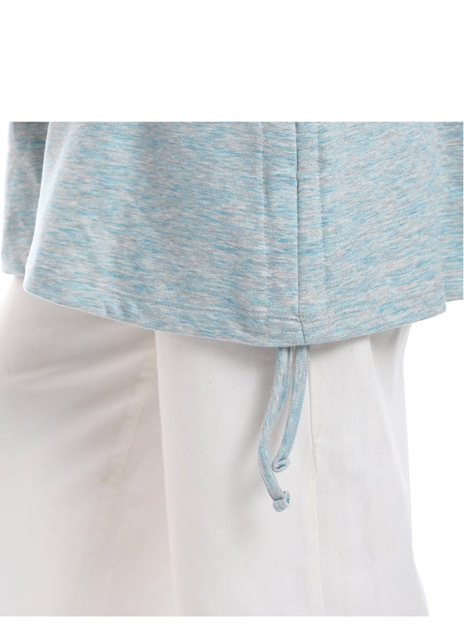 Andora - Self Pattern Side Adjustable Hoodie _ Turquoise & Grey - Image 1